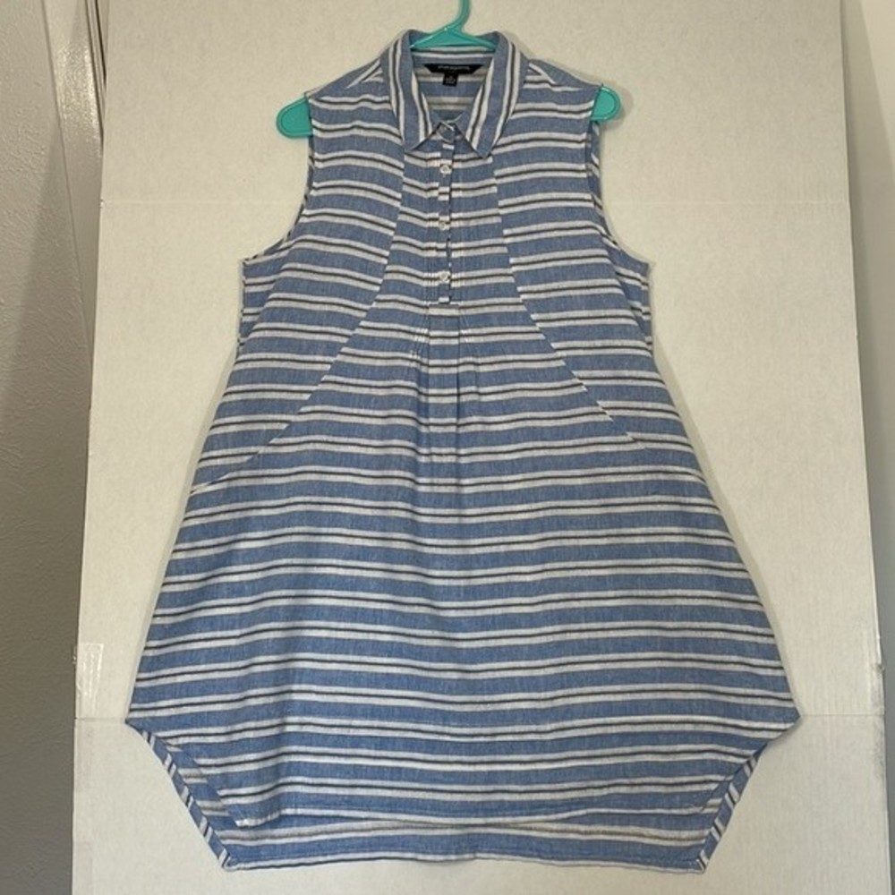 Sleeveless Blue and White Striped Shirt Dress